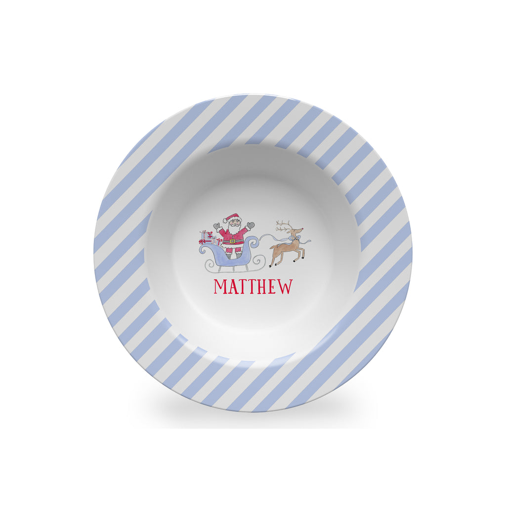 Santa Sleigh Personalized Kids Christmas Bowl in Blue