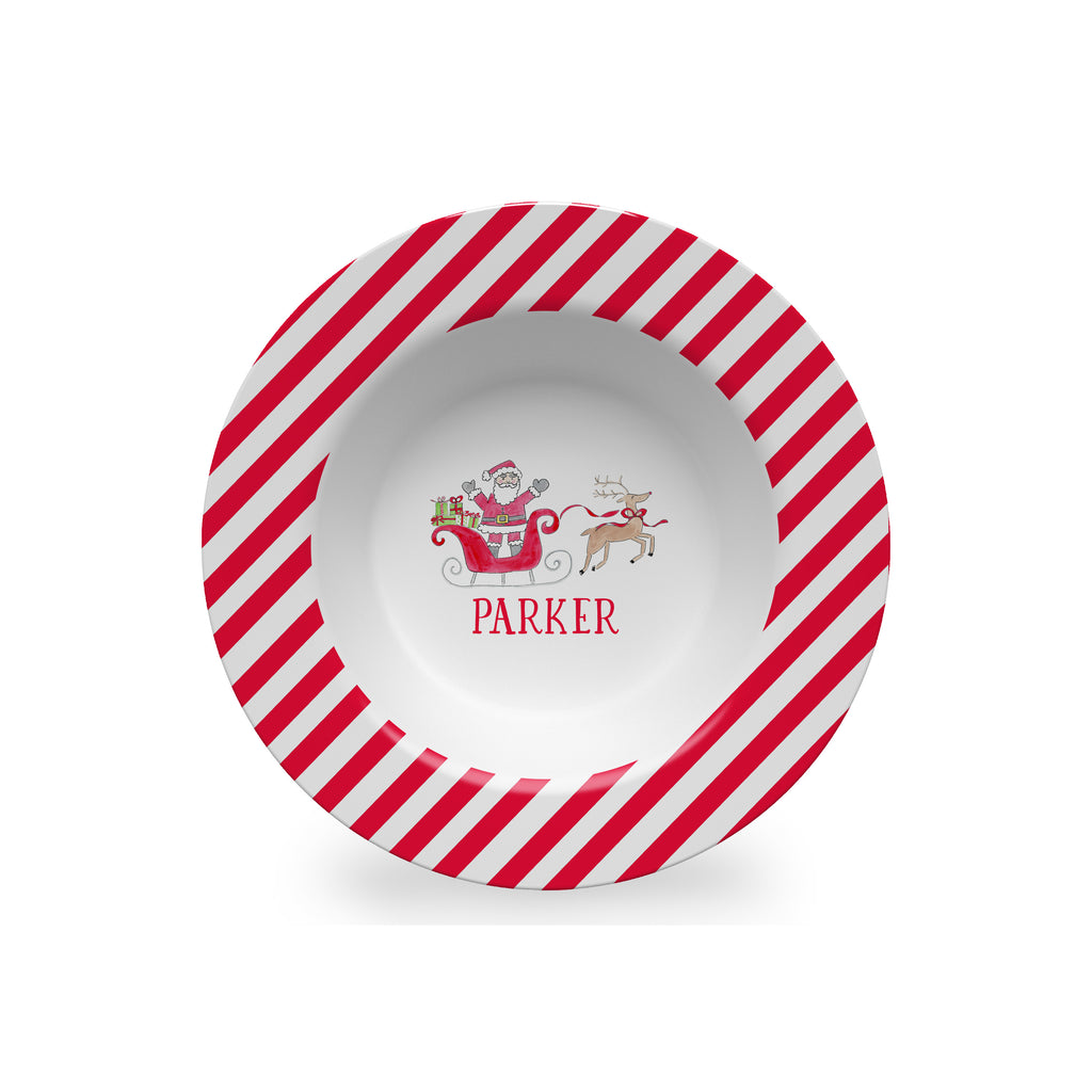 Santa Sleigh Personalized Kids Christmas Bowl in Red
