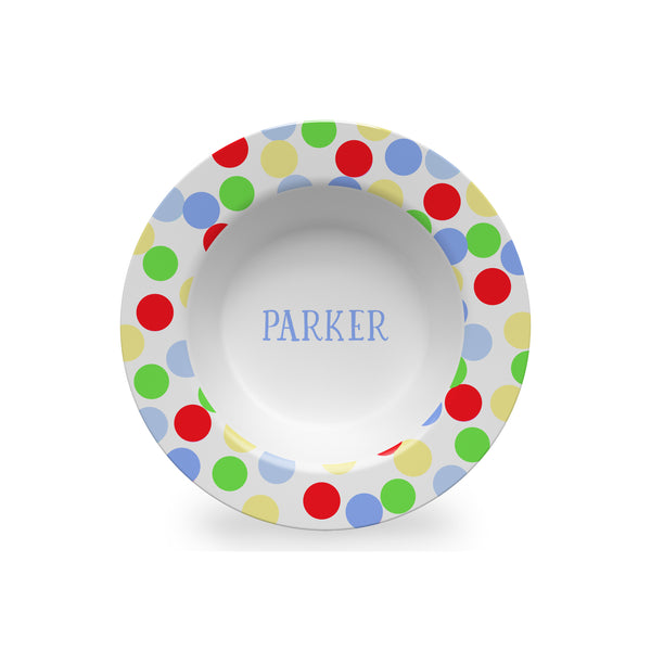 personalized kid bowl bright dots red blue