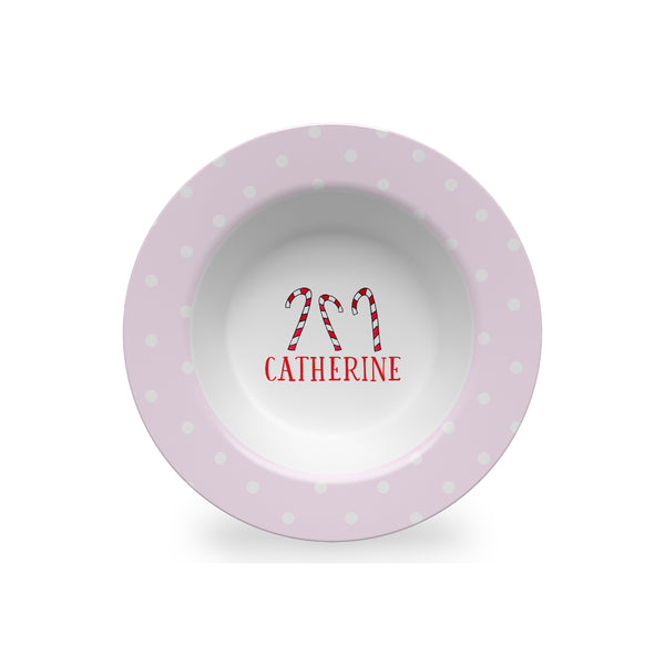 Candy Canes Personalized Kids Bowl in Pink