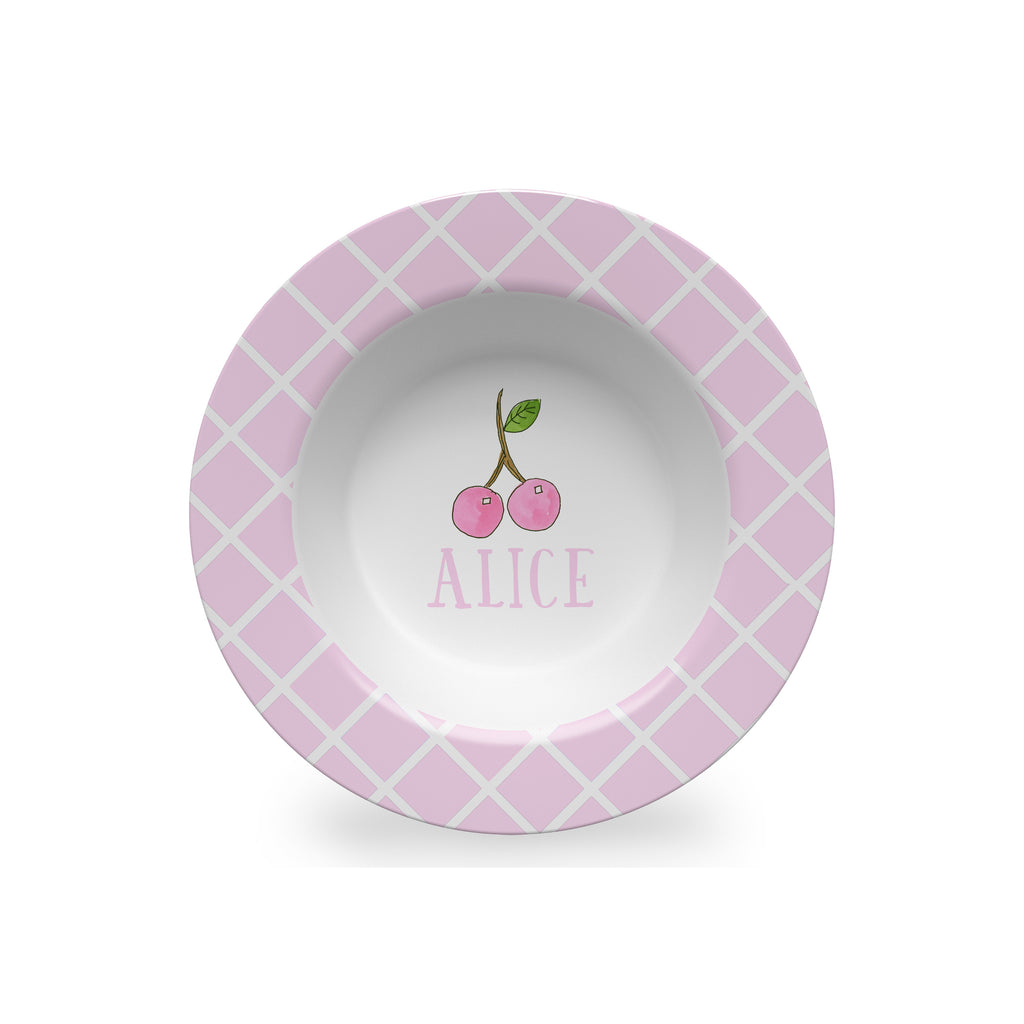 Pink Cherries Personalized Kids Bowl