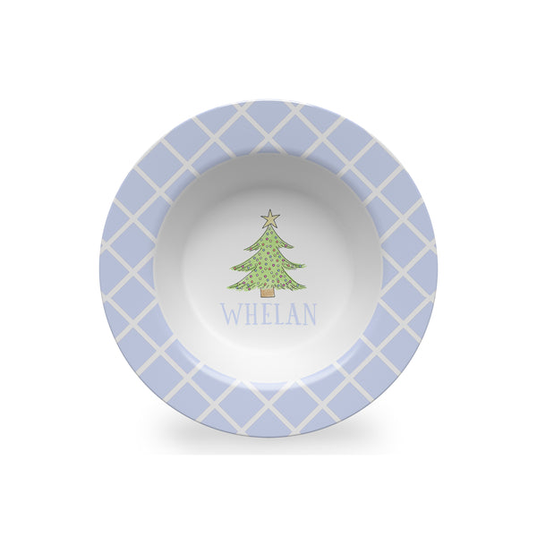 Christmas Tree Personalized Kids Bowl in Blue