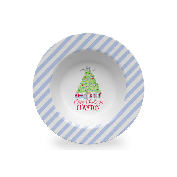 Christmas Tree with Presents Personalized Kids Bowl in Blue and Red