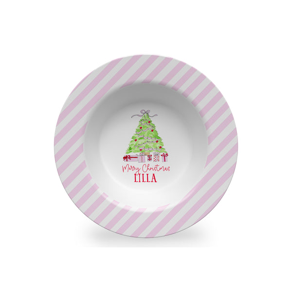 Christmas Tree Personalized Kids Plate, Bowl, and Cup Set in Pink