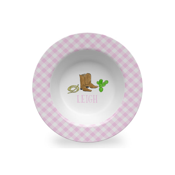 Cowboy Boots Personalized Kids Bowl in Pink