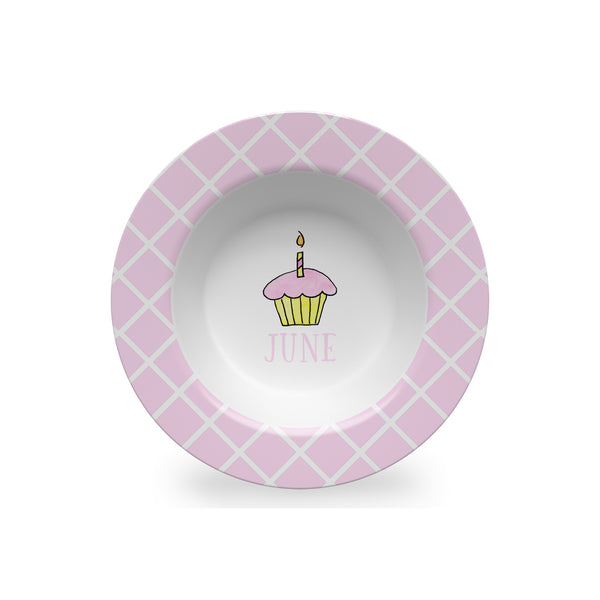 Birthday Cupcake Pink Personalized Kids Bowl