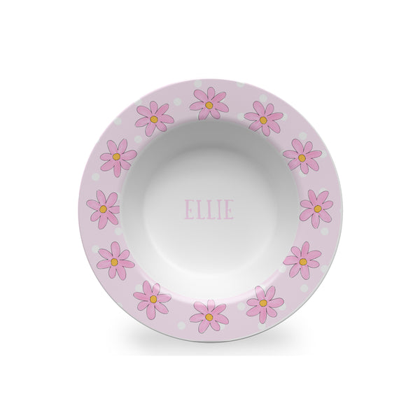 Pink Flowers Personalized Kids Plate, Bowl, and Cup Set | Kids Tableware Childrens Dishes