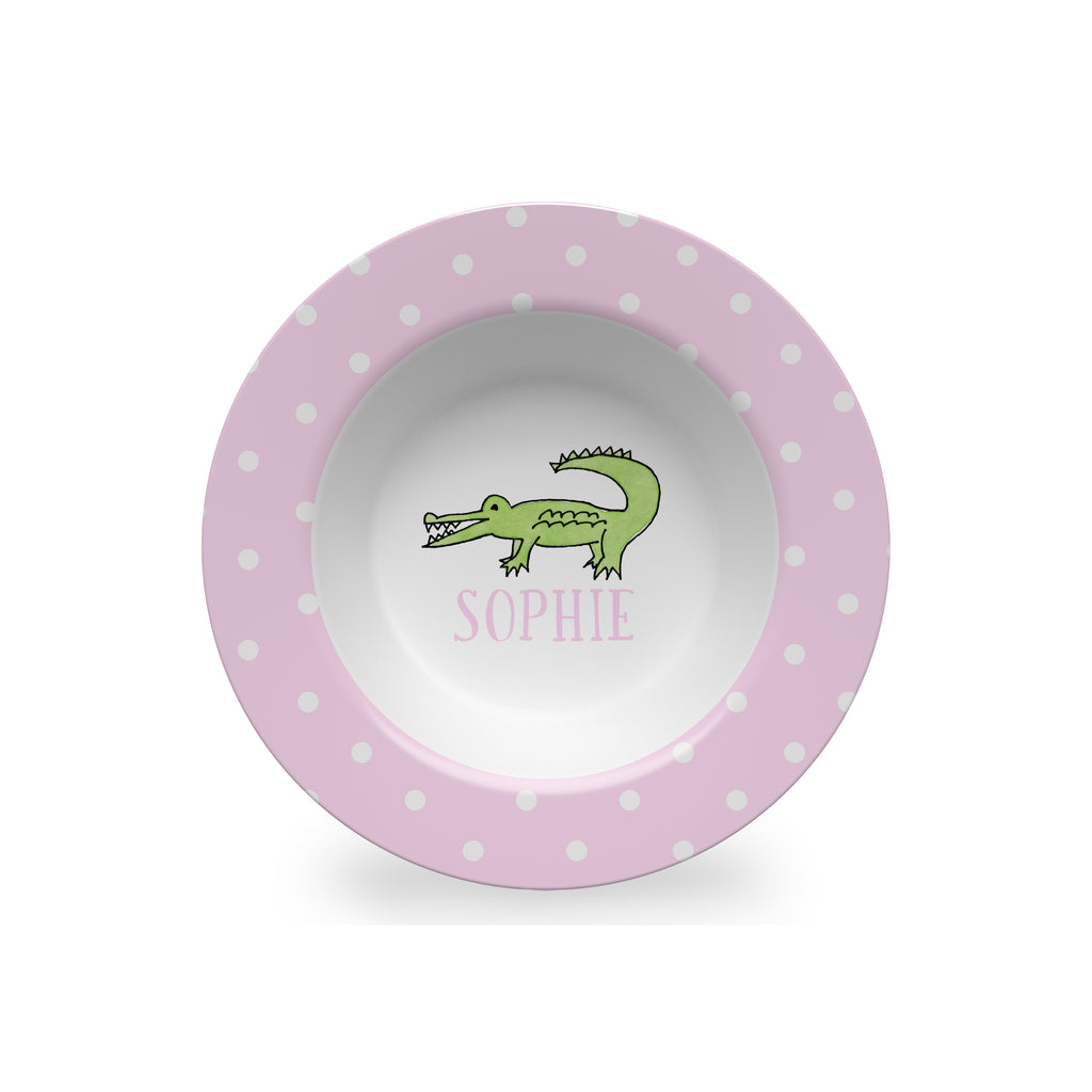 alligator pink melamine kids bowl personalized