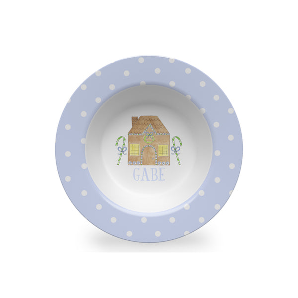 Christmas kid bowl personalized gingerbread house blue