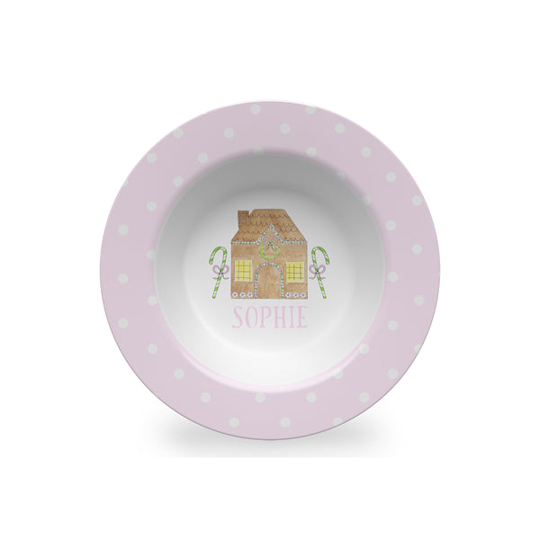 Christmas kid bowl personalized gingerbread house pink plate placemat cup