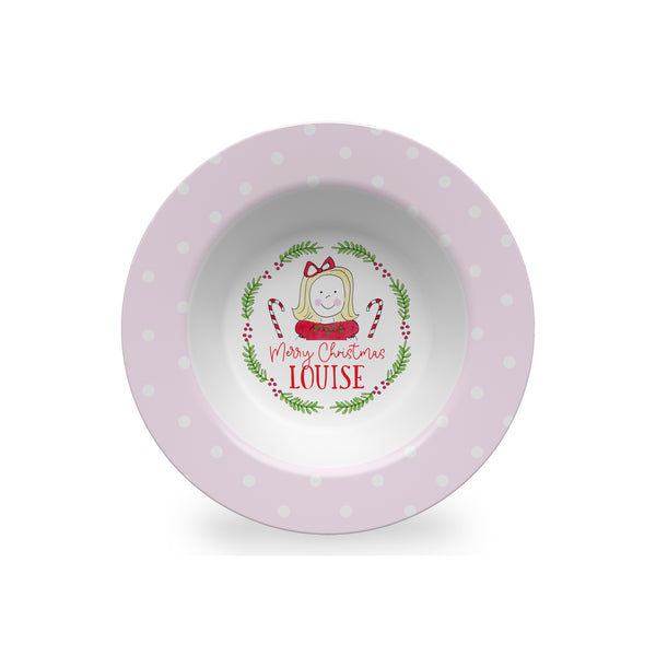 Girl Face Personalized Kids Christmas Plate, Bowl, and Cup Set
