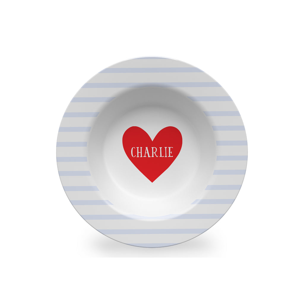 Heart with Blue Stripes Personalized Kids Bowl | Valentine Child Gift Custom