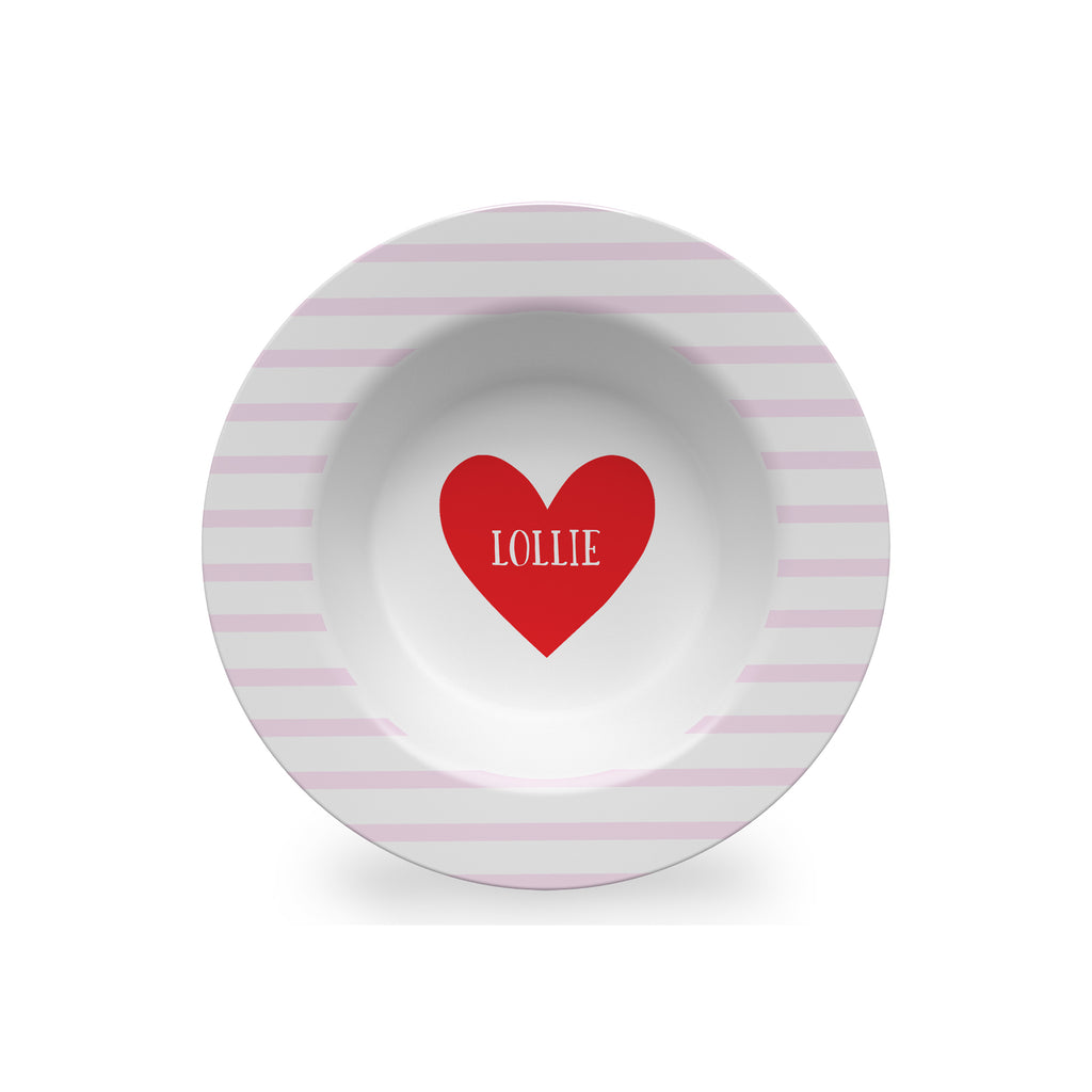 Heart with Pink Stripes Personalized Kids Bowl | Valentine Child Gift Custom