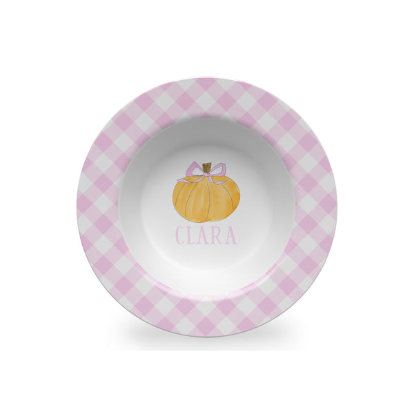 kid Halloween bowl pumpkin with pink bow plate placemat