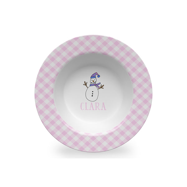 Snowman in Pink Personalized Kids Bowl