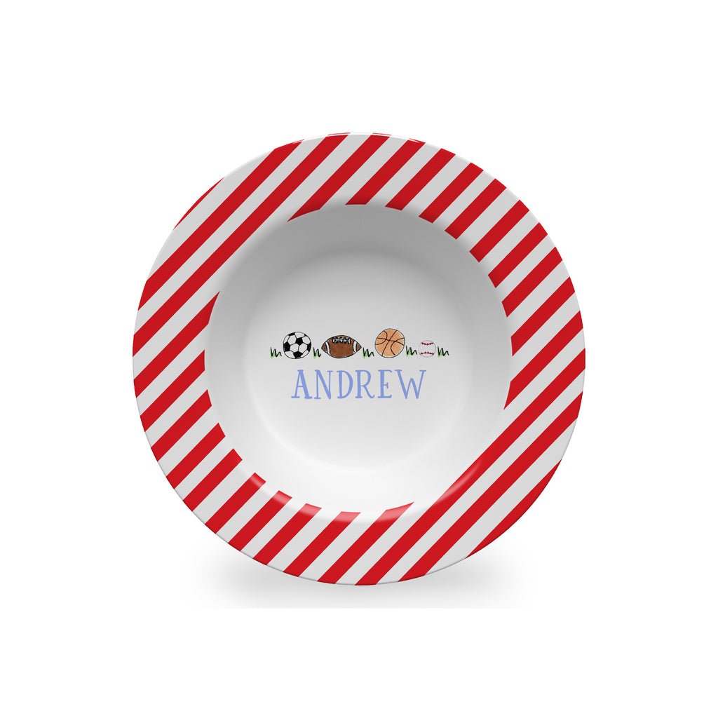 Sports Balls in Red Personalized Kids Bowl