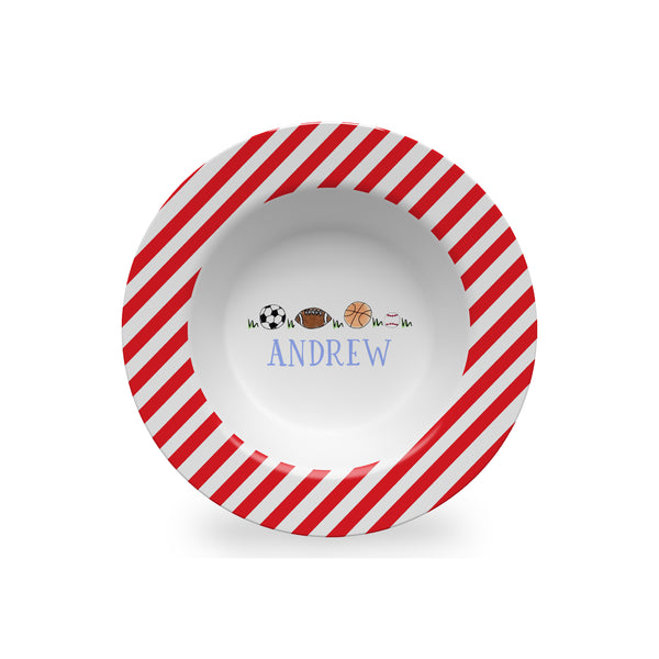 Sports Balls in Red Personalized Kids Bowl