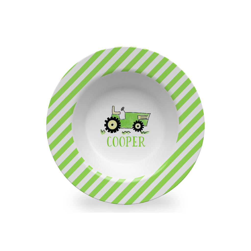 kids green tractor bowl melamine personalized farm