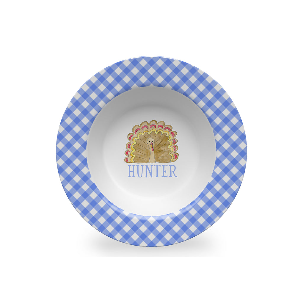 Thanksgiving Turkey Personalized Kids Bowl in Blue