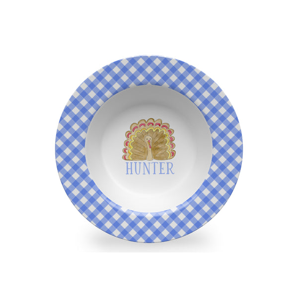 Thanksgiving Turkey Personalized Kids Bowl in Blue