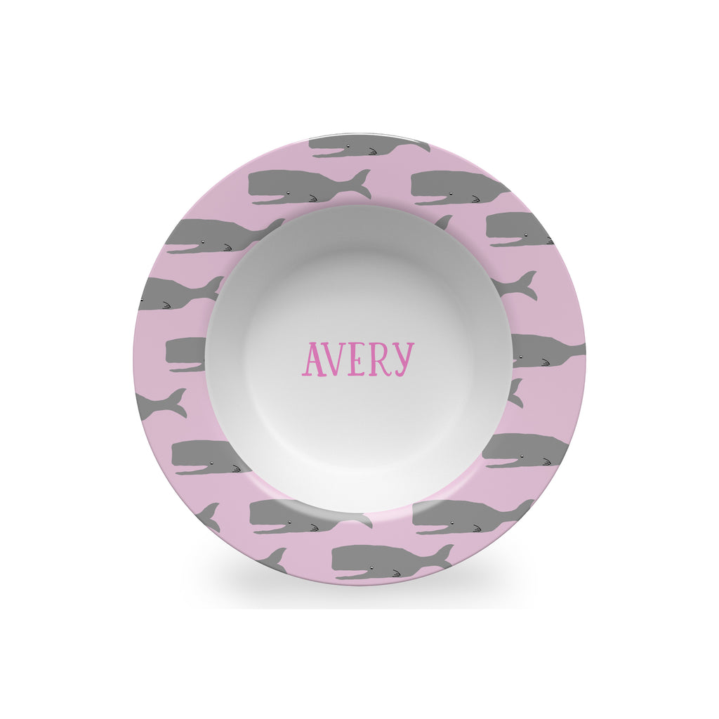 personalized melamine bowl for kids whale pink