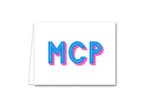 shadow letter note cards two color text folded notes personalize monogram notecard