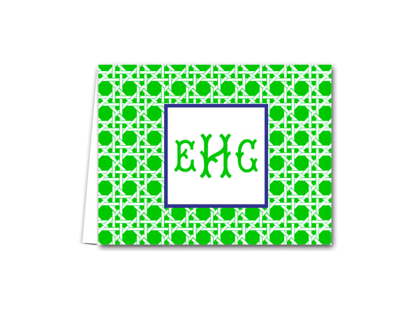 personalized chinoiserie folded note card notecard cane print rattan custom monogram intials