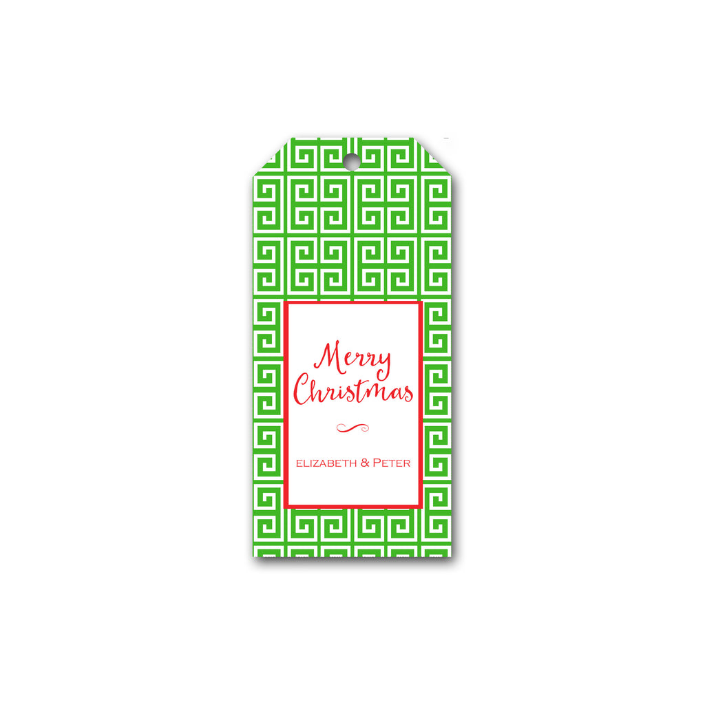Holiday Gift Tags in Greek Key Pattern Green | Personalized Holiday Gift Tag | Custom Christmas Gift Tag