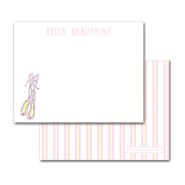 kids personalized notecards note card ballerina slippers ballet shoes monogram thank you notes