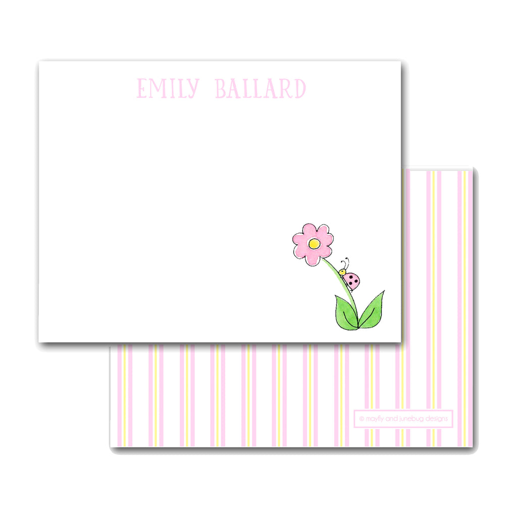 kids personalized notecards note card bug on a flower garden for girls monogram thank you notes