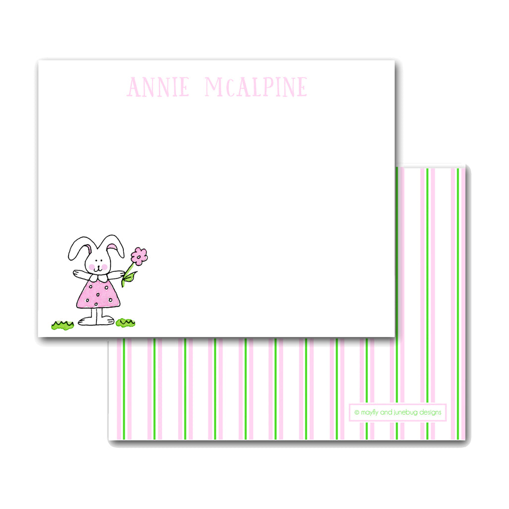 personalized note card girl bunny Easter notecard custom stationery stationary Easter gift