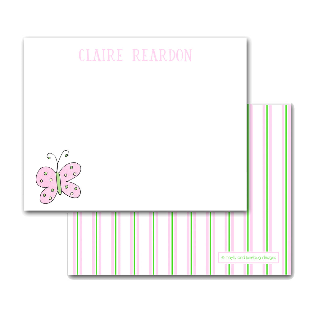 butterfly notecards personalized note cards for girls pink stationery