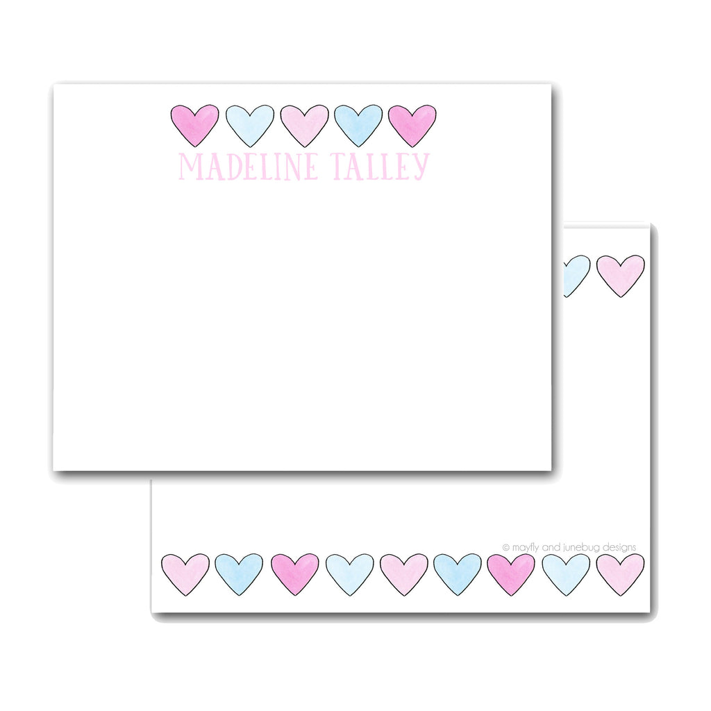 personalized note card girl heart hearts pink notecard custom stationery stationary Valentine gift