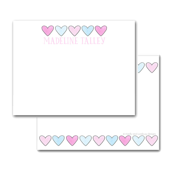 personalized note card girl heart hearts pink notecard custom stationery stationary Valentine gift