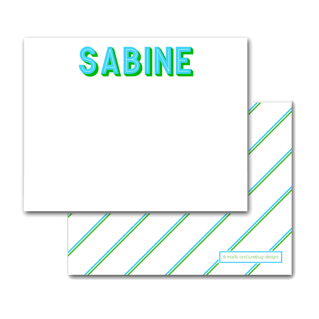 Personalized Notecards Note cards Stationery Stationary Shadow Letters Thank you Notes Flat Notes 4.25" x 5.5" Small Modern Bright Colors Classic