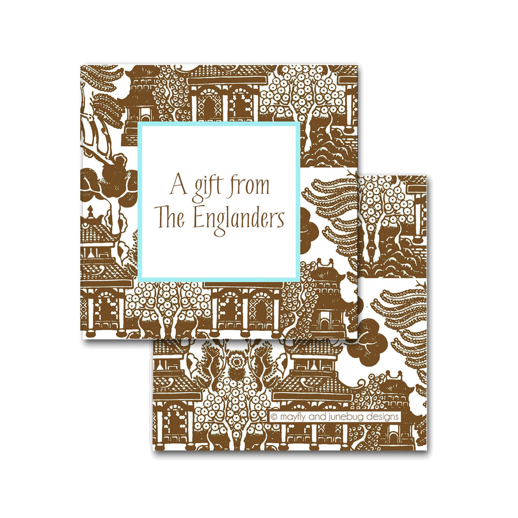 brown chinoiserie print calling cards enclosure cards personalized