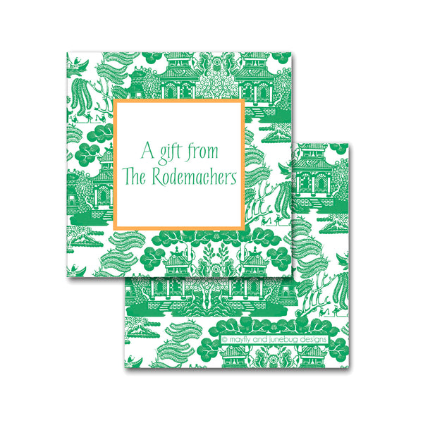 green chinoiserie calling cards enclosures personalized
