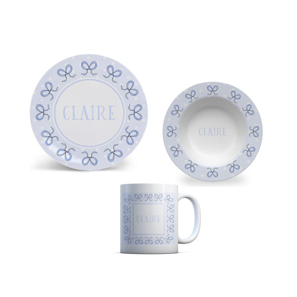 personalized kid plate girl bows blue melamine bowl cup