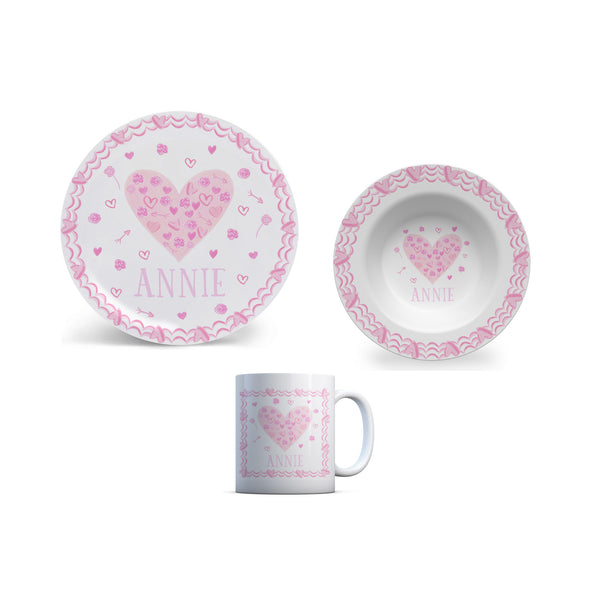 Valentine Kid Plate Bowl Cup Dishes Child Valentine Gift melamine kids plate set heart pink toile