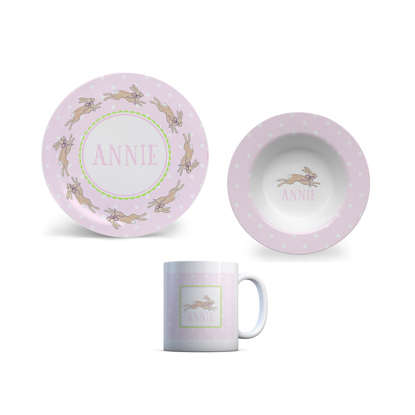 Personalized Kids Easter Plate Bowl Cup Set Melamine Custom Easter Dishes for girl baby gift Bunny Rabbit