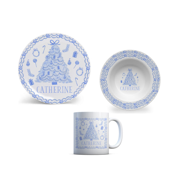 Christmas Toile Kid plate personalized dinner plate bowl cup