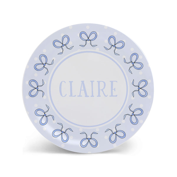 personalized kid plate girl bows blue melamine