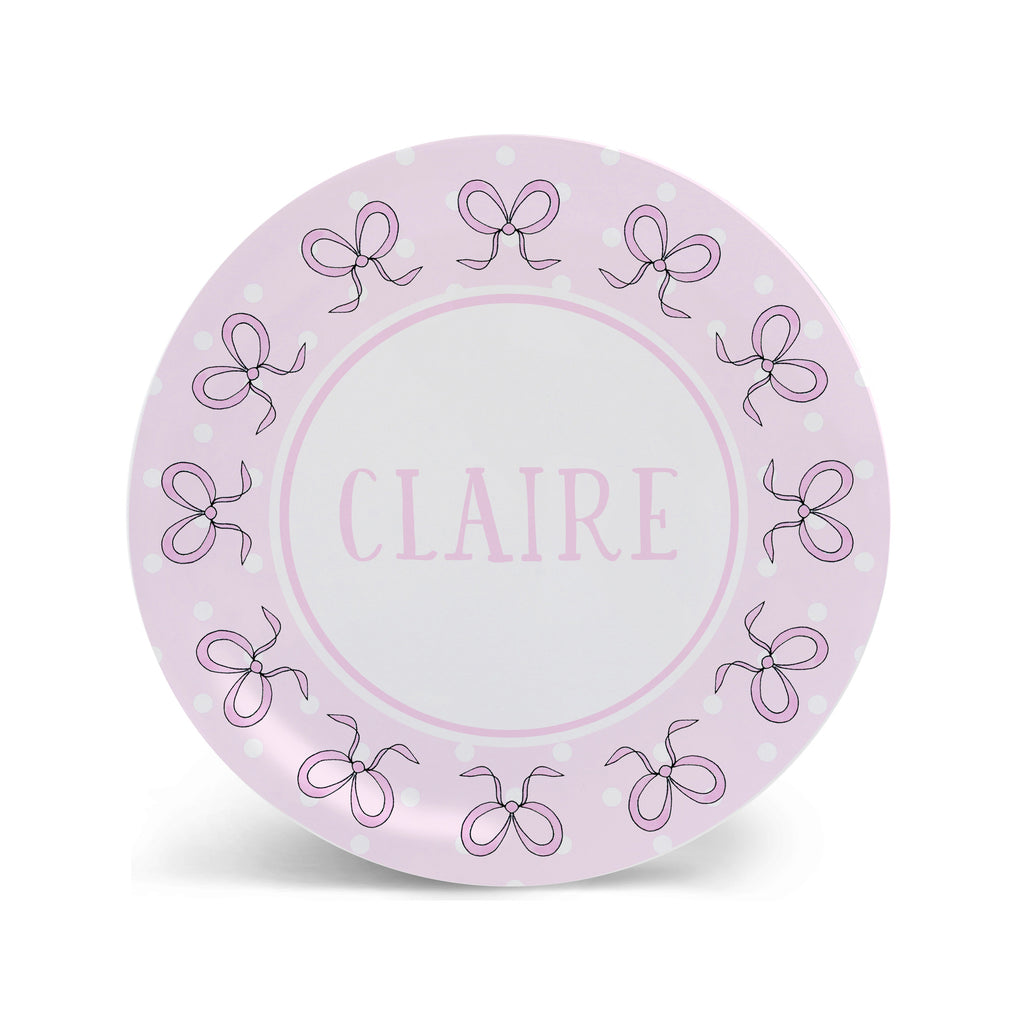 personalized kid plate girl bows pink melamine