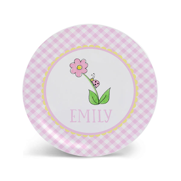 personalized kid plate bug on a flower