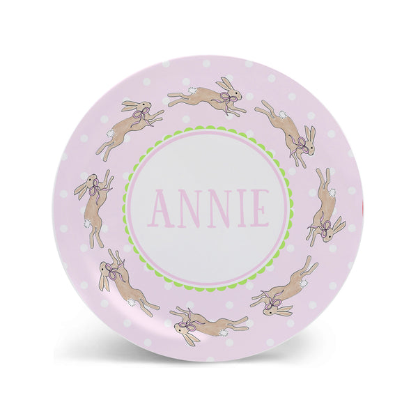 Bunnies in Pink Personalized Kids Plate | Custom Child Easter Bunny Plate