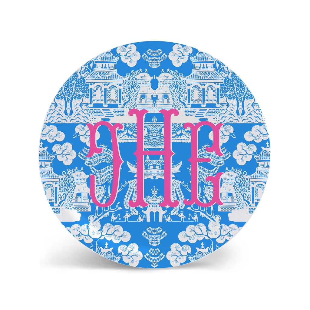 Chinoiserie Plates in Medium Blue Personalized Monogram Plate
