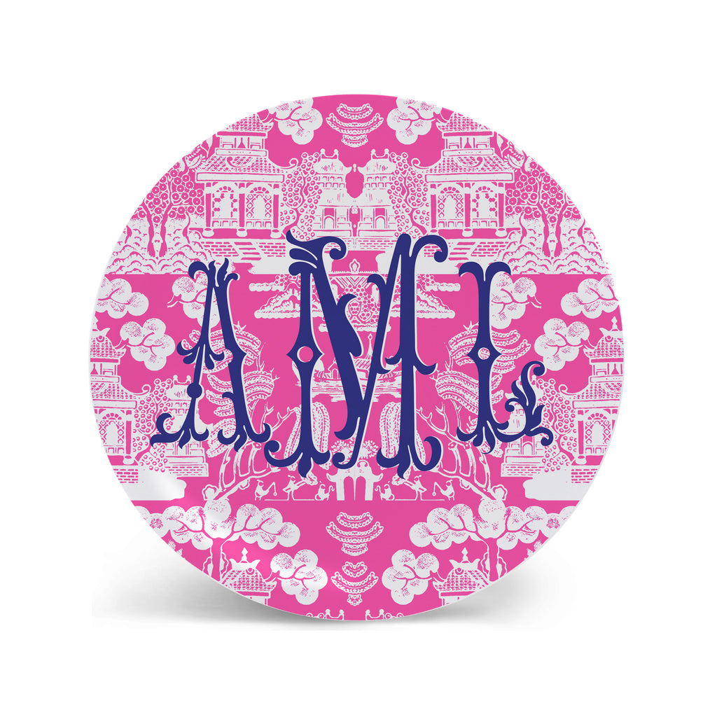 Chinoiserie Plates in Hot Pink Personalized Monogram Plate