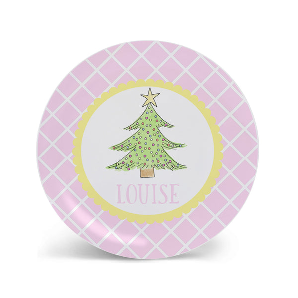 Christmas Tree Personalized Kids Plate in Pink
