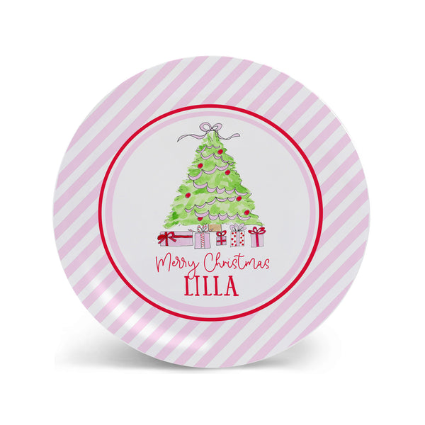 Christmas Tree Personalized Kids Plate, Bowl, and Cup Set in Pink