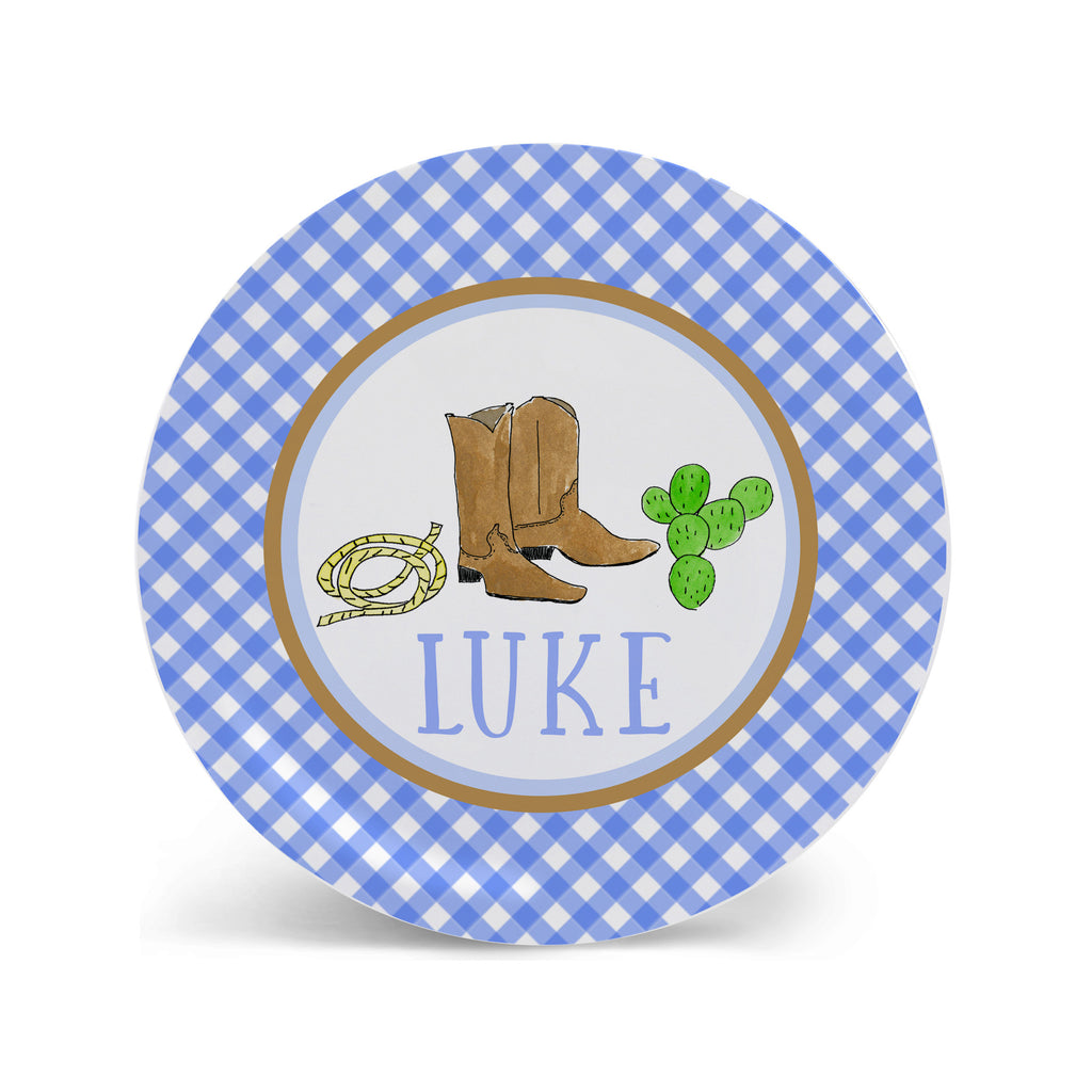 cowboy boots melamine plate personalized for boys western